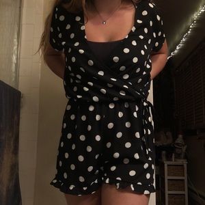 polka dot polyester low neck romper